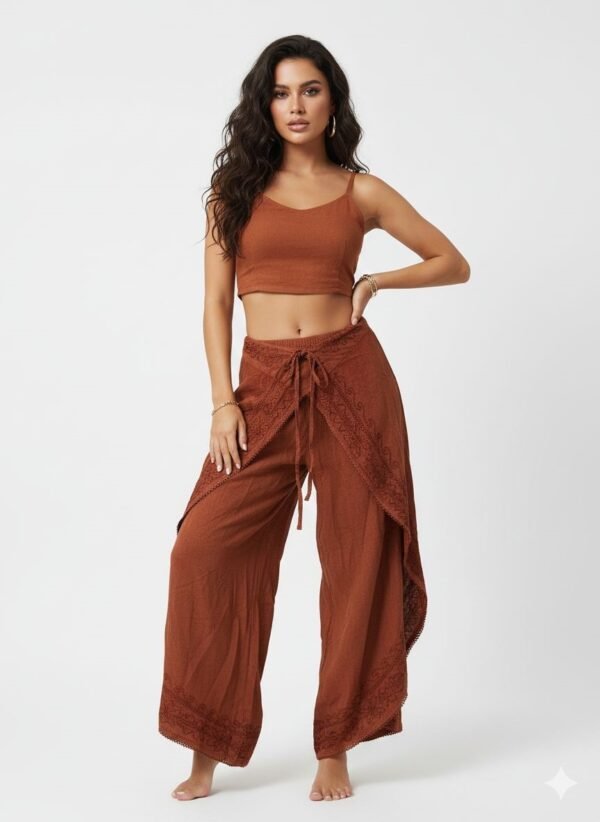 Terracotta Wide-Leg Palazzo Bottoms