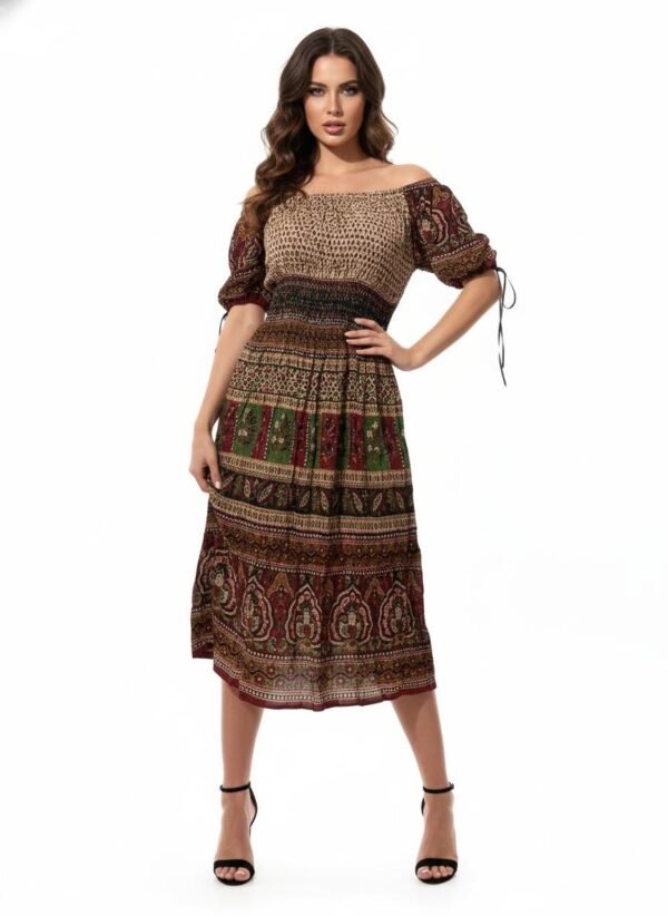 Earthy Artisan Smocked Long Dress
