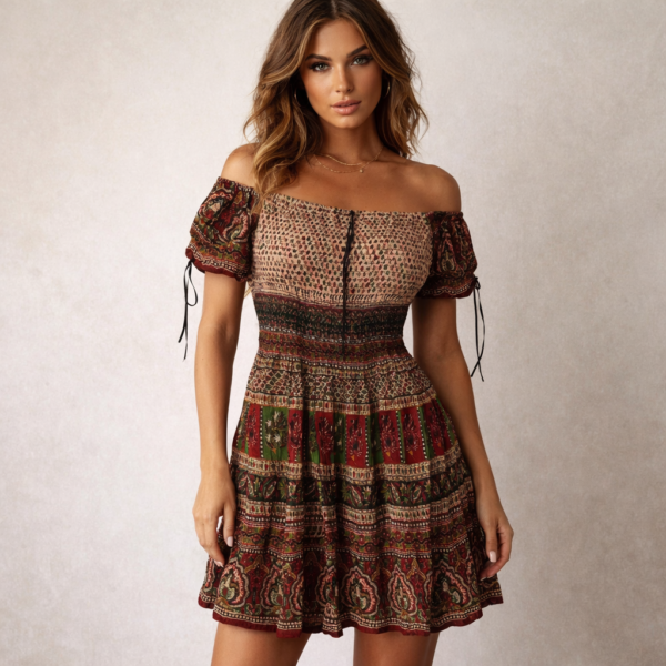 The Willow Boho Off-Shoulder Mini Dress