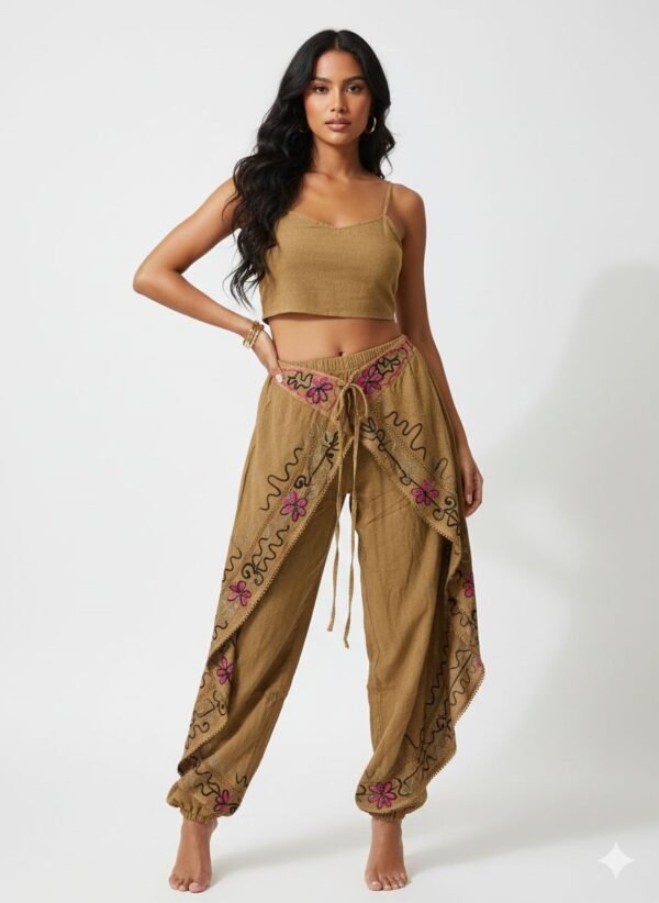 Embroidered Wrap Overlay Harem Pants