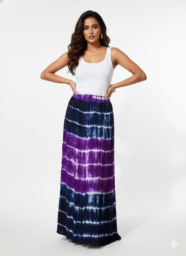 Indigo and Purple Shibori-Style A-Line Skirt