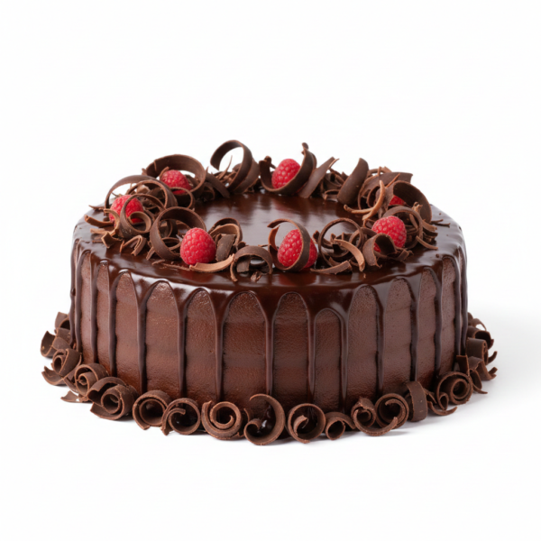 Cake with white cream chocolate drips pomegranate nuts and chocolate