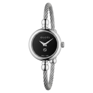 Silver Gucci cable bangle black dial