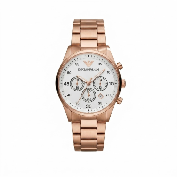 Emporio Armani Rose Gold Chronograph Watch with White Dial